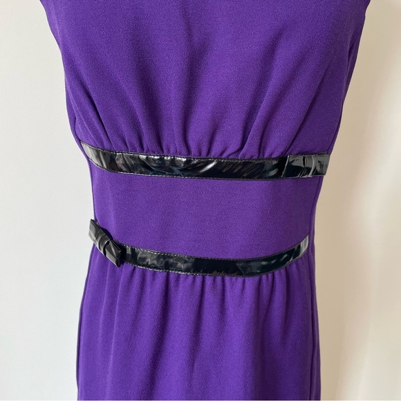 ARMANI COLLEZIONI Purple Wool Black Patent Bow Strip Accent Sheath Dress EUC 4 - Picture 5 of 9
